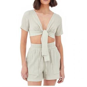 4th & Reckless Wheatley Short Sleeve Tie Front Crepe Crop Top Small